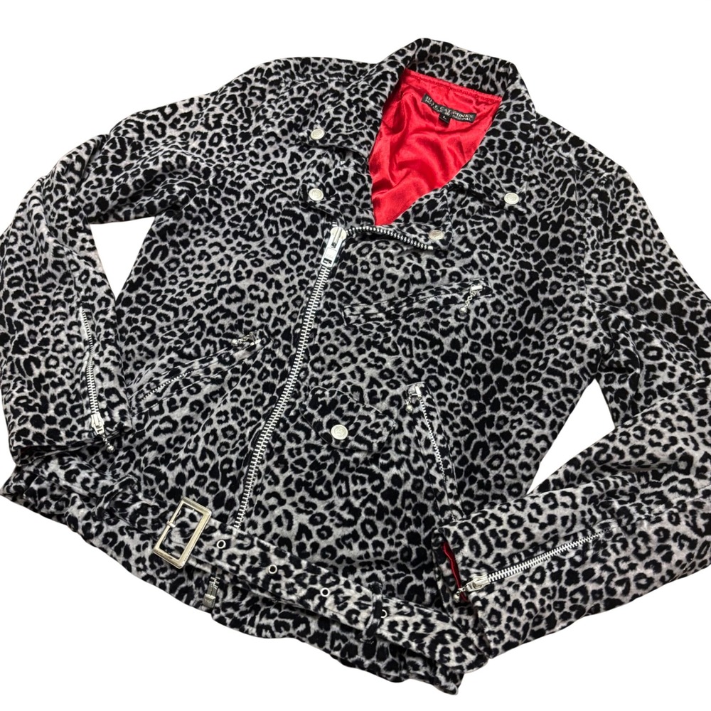 Hell Cat Punks Not Dead Leopard Print Moto Jacket Japanese Brand Size L